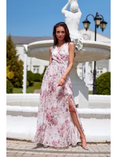 Jasmin - wzorzysta maxi sukienka z rozcięciem na nodze